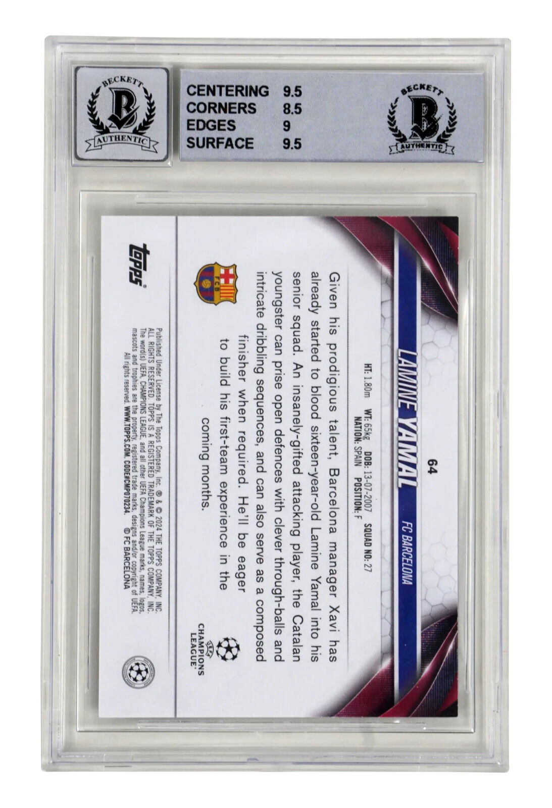 Lamine Yamal Signed 2023-24 Topps UCC Rookie Card – BGS 9 Autograph 10